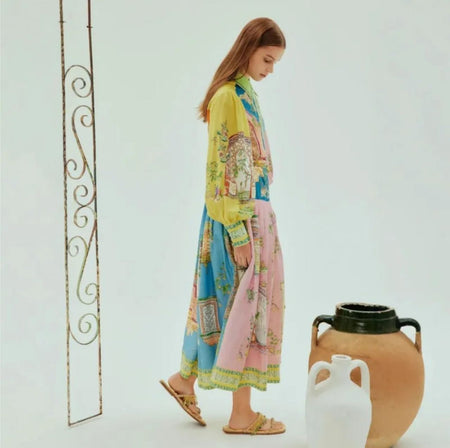Maisto Printed Summer Maxi Dress In Multicolour - full-length side shot on model - Miss Mosa By Akanksha