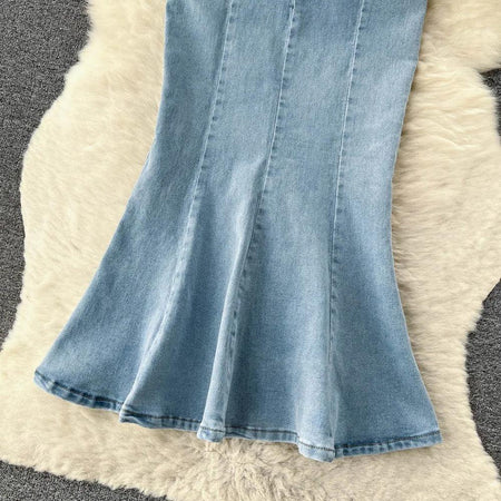 Malibu Maxi Statement Skirt - close-up of fishtail hem, blue - Miss Mosa By Akanksha