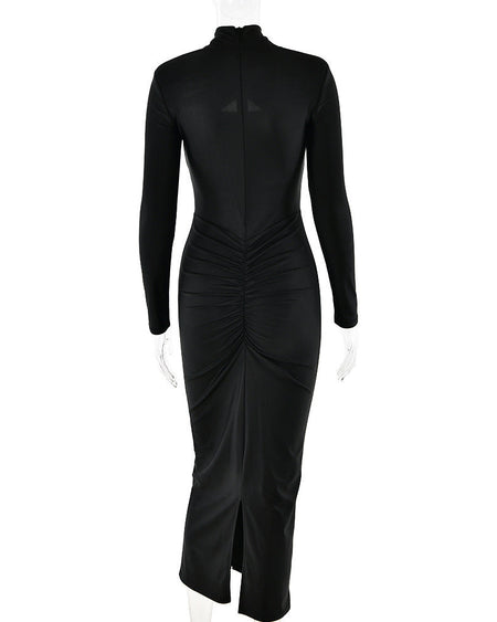 Malina Bodycon Midi Dress In Black - front shot on mannequin - Miss Mosa By Akanksha