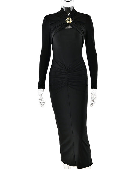 Malina Bodycon Midi Dress In Black - back shot on mannequin - Miss Mosa By Akanksha