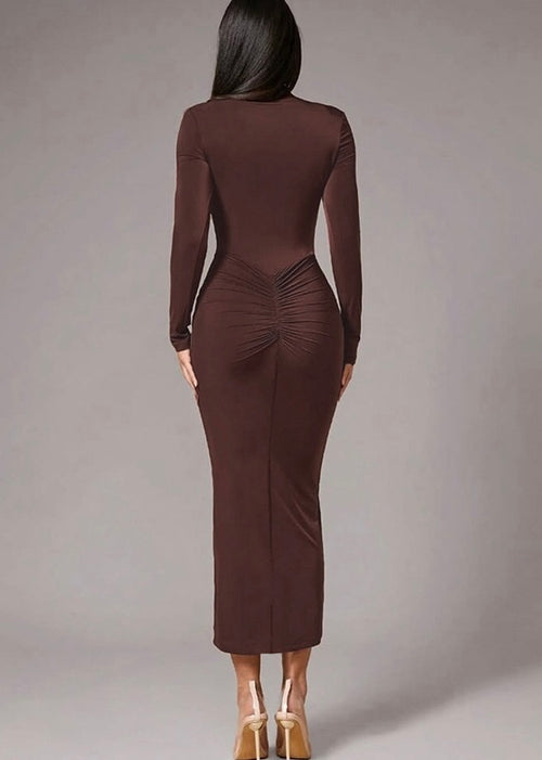Malina Bodycon Midi Dress In Brown