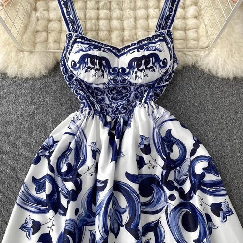 Manchester Porcelain Print Maxi Dress In Blue