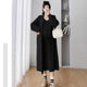 Manie Bodycon Dress with Woolen Coat - full-length shot on model, black - Miss Mosa By Akanksha