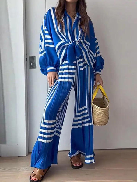 Manny Abstract Summer Two Piece Set - full-length shot on model, blue - Miss Mosa By Akanksha