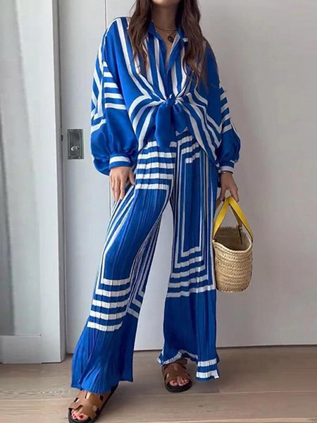 Manny Abstract Summer Two Piece Set - full-length shot on model, blue - Miss Mosa By Akanksha