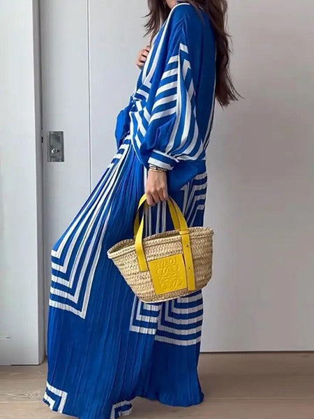 Manny Abstract Summer Two Piece Set - side shot on model, blue - Miss Mosa By Akanksha