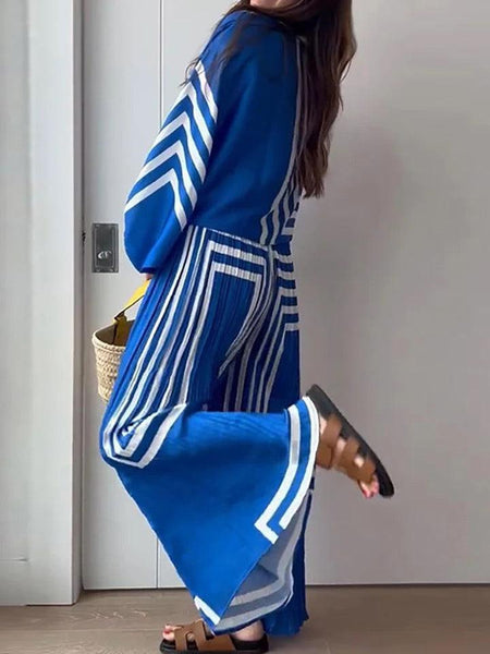 Manny Abstract Summer Two Piece Set - side shot on model, blue - Miss Mosa By Akanksha
