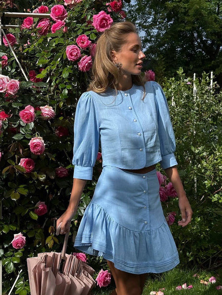 Manon Coord Skirt Set - styled shot, light blue - Miss Mosa By Akanksha