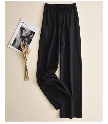 Manon Statement Linen Pants In Black - flat-lay product shot with magazine - Miss Mosa By Akanksha