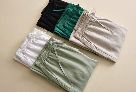 Manon Statement Linen Pants In Black - flat-lay product shot of folded colour options - Miss Mosa By Akanksha