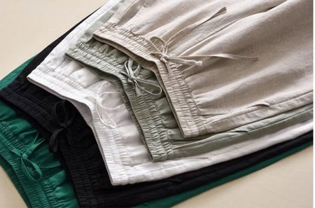 Manon Statement Linen Pants In Black - flat-lay product shot of folded colour options - Miss Mosa By Akanksha