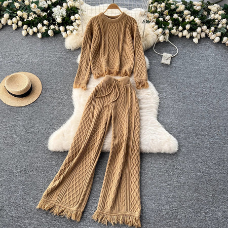 Marcella Luxe Winter Coord Set - flat-lay product shot of two-piece set, camel - Miss Mosa By Akanksha