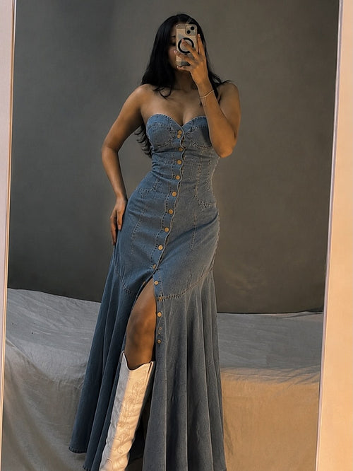 Marco Statement Denim Dress In Blue