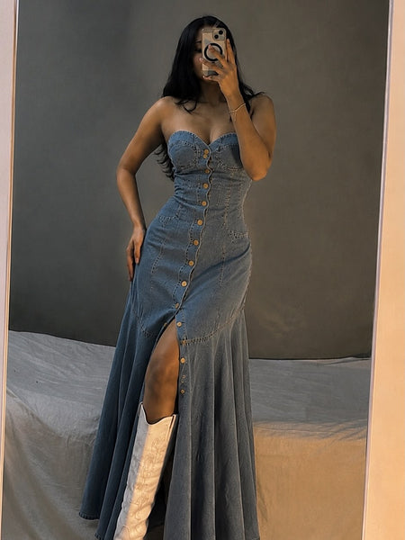 Marco Statement Denim Dress In Blue