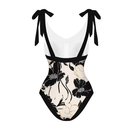 Maree Swimsuit With Sarong In Black - front flat-lay product shot of swimsuit - Miss Mosa By Akanksha