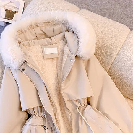 Margot Warm Fleece Lined Parka Jacket - back shot flat-lay of jacket, beige - Miss Mosa By Akanksha