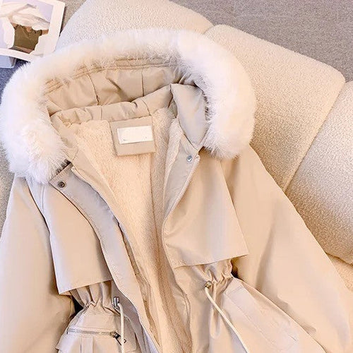 Margot Warm Fleece Lined Parka Jacket In Beige