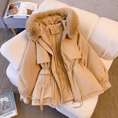 Margot Warm Fleece Lined Parka Jacket - flat-lay shot of jacket, tan - Miss Mosa By Akanksha