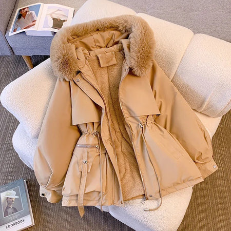 Margot Warm Fleece Lined Parka Jacket In Brown - flat-lay product shot of fur-hooded parka jacket - Miss Mosa By Akanksha
