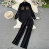 Maria Embroidered Set of Top and Pants - Black / XS