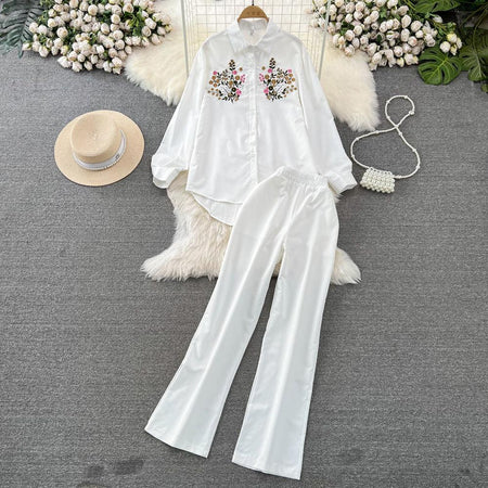 Maria Embroidered Set of Top and Pants - styled flat-lay shot, white - Miss Mosa By Akanksha