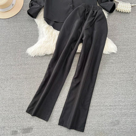 Maria Embroidered Set of Top and Pants - flat-lay product shot, black - Miss Mosa By Akanksha