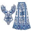 Maria One Pc Swimsuit with Skirt In Blue - S