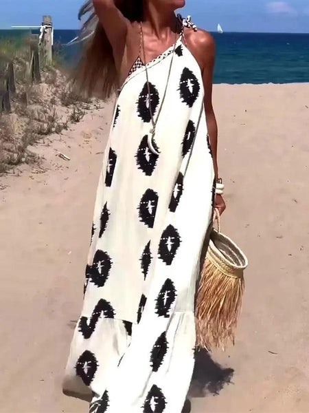 Maria One Shoulder Beach Dress - front shot on model, white - Miss Mosa By Akanksha