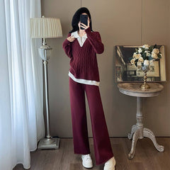 Maria Premium Woolen Coord Set - Tracksuit - full-length front shot on model, burgundy - Miss Mosa By Akanksha