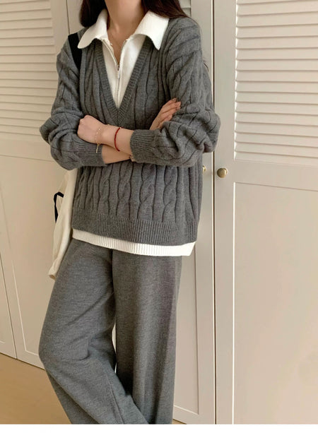 Maria Premium Woolen Coord Set - Tracksuit - front shot on model, grey - Miss Mosa By Akanksha