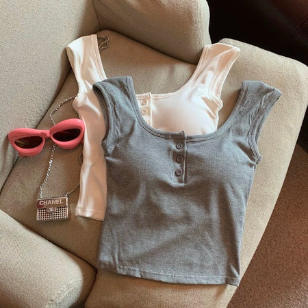 Maria Tank Tops with Inbuilt Bra - styled flat-lay shot, grey - Miss Mosa By Akanksha