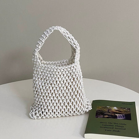 Mariam Cute Holiday Jute Bags - flat-lay product shot, white - Miss Mosa By Akanksha