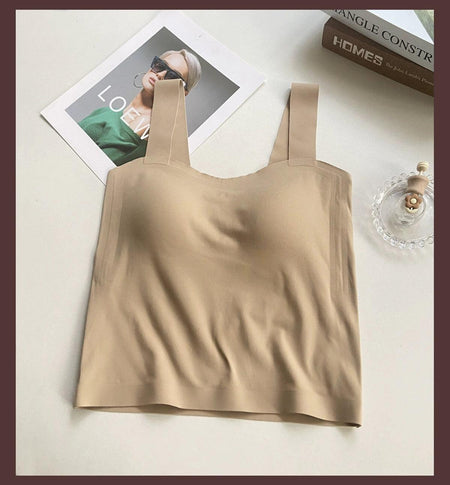 Mariam Tank Tops with Inbuilt Bra - flat-lay product shot, beige - Miss Mosa By Akanksha