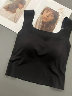 Mariam Tank Tops with Inbuilt Bra - flat-lay product shot, black - Miss Mosa By Akanksha