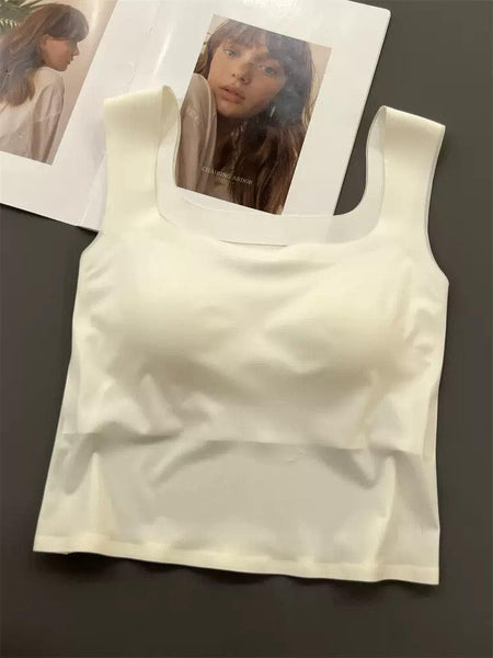 Mariam Tank Tops with Inbuilt Bra - flat-lay product shot, cream - Miss Mosa By Akanksha