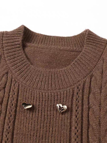 Mariana Vintage Hollow out Midi Dress - close-up of neckline, brown - Miss Mosa By Akanksha