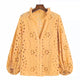 Marianna Premium Eyelet Blouse - front shot on hanger, yellow - Miss Mosa By Akanksha