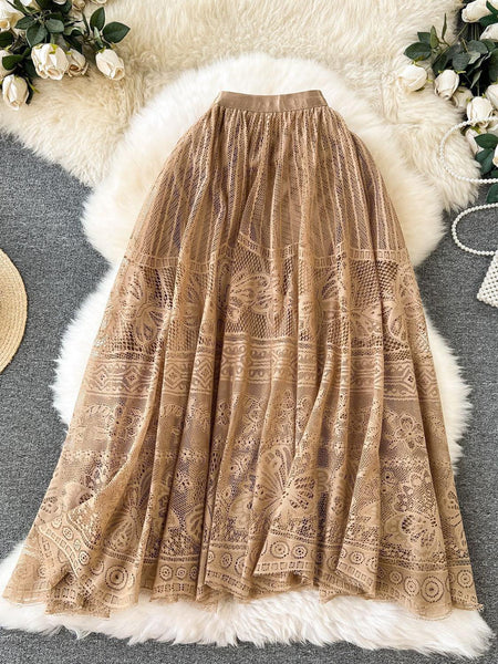 Maribel Statement Lace Skirt In Brown - flat-lay product shot - Miss Mosa By Akanksha