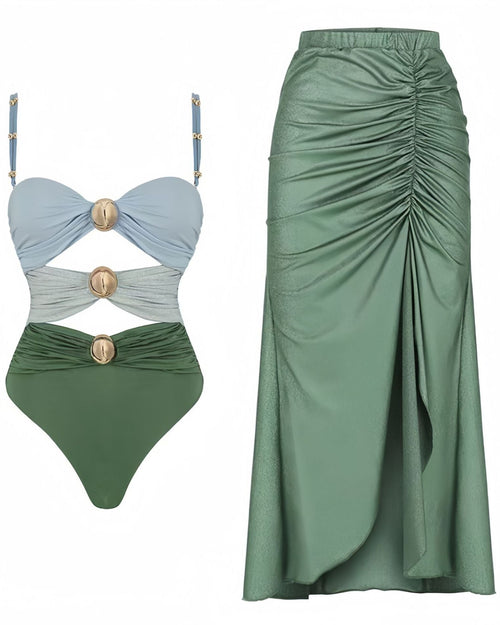Marie Luxe Swimsuit With Skirt In Green