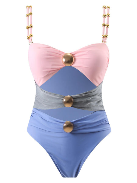 Marie Luxe Swimsuit With Skirt In Pink - flat-lay product shot of swimsuit - Miss Mosa By Akanksha