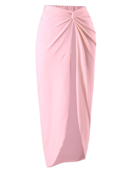 Marie Luxe Swimsuit With Skirt In Pink - flat-lay product shot of sarong - Miss Mosa By Akanksha