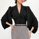Marie Puffed Sleeve Blouse - front shot on hanger, black - Miss Mosa By Akanksha