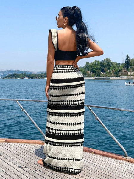 Marina Crochet Holiday Coord In White - back shot on model - Miss Mosa By Akanksha