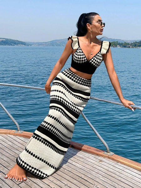 Marina Crochet Holiday Coord In White - front shot on model - Miss Mosa By Akanksha