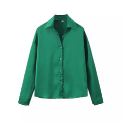 Mario Satin Shirt - flat-lay product shot, green - Miss Mosa By Akanksha