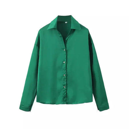 Mario Satin Shirt - flat-lay product shot, green - Miss Mosa By Akanksha