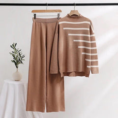 Mario Striped Woolen Coord Set - styled flat-lay shot, brown - Miss Mosa By Akanksha