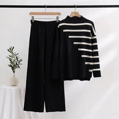 Mario Striped Woolen Coord Set - styled flat-lay shot, black - Miss Mosa By Akanksha
