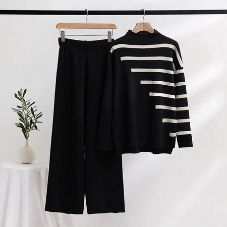 Mario Striped Woolen Coord Set - styled flat-lay shot, black - Miss Mosa By Akanksha