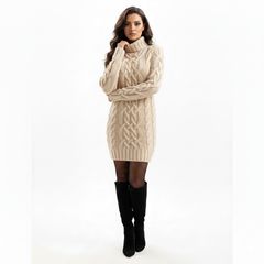 Marion Mini Knitted Dress - full-length front shot, cream - Miss Mosa By Akanksha